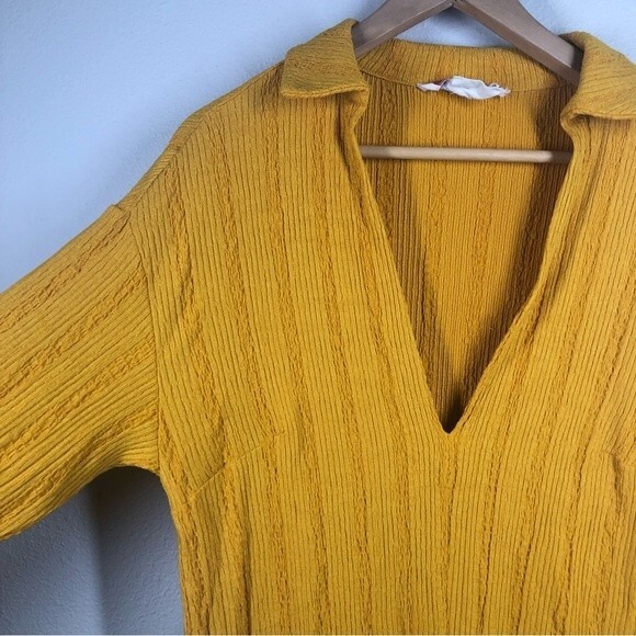 Free People Beach Aster Long Sleeve Collar Tee Dress Marigold Caftan Cover XS - Picture 5 of 10